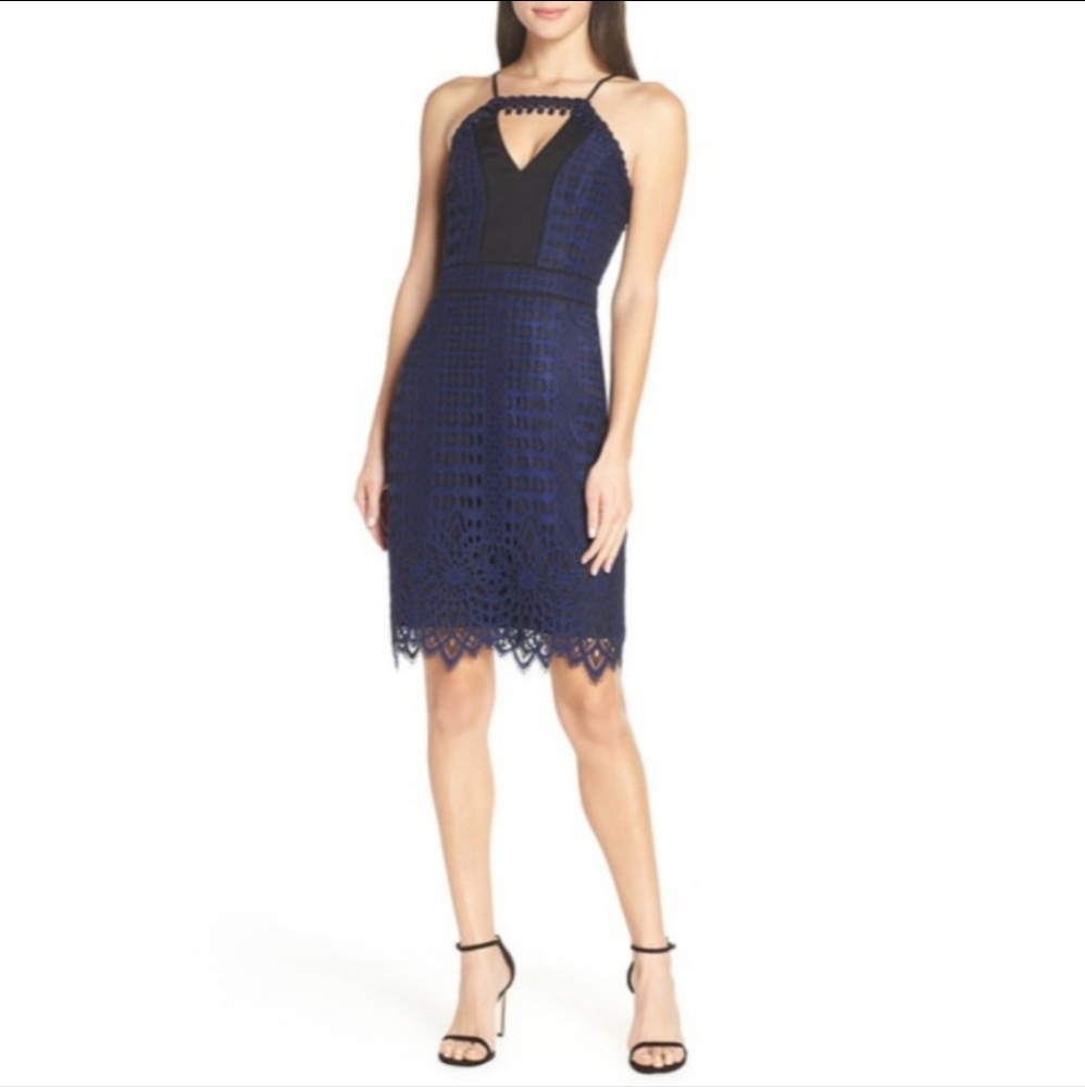 COPY - HARLYN Contrast Chiffon Lace Halter Body-con Dress XL